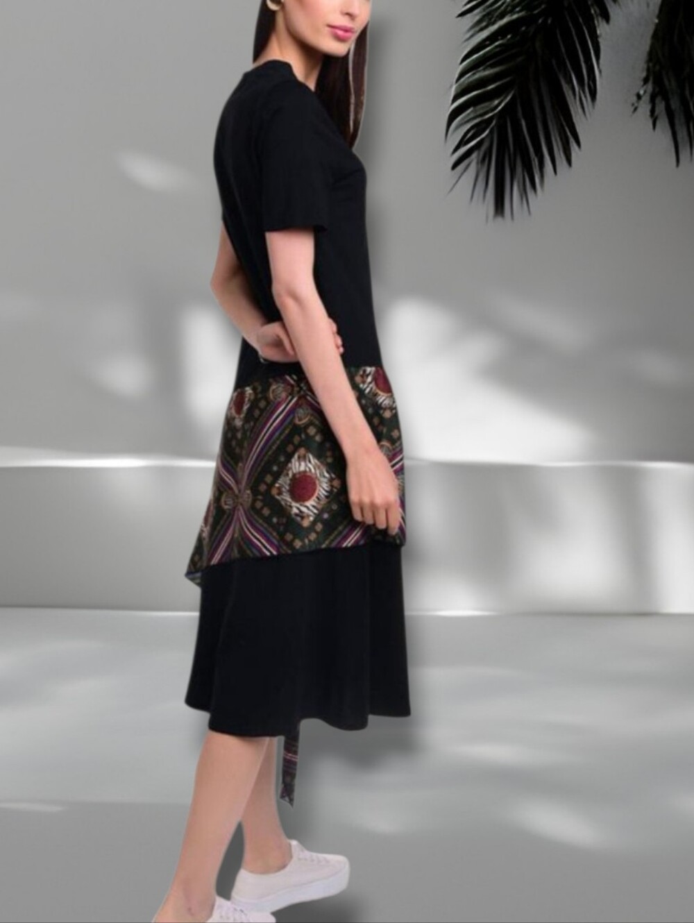Zara T-shirt Dress with A Baroque Print Sash Tie. Size L. NWT - Picture 5 of 12